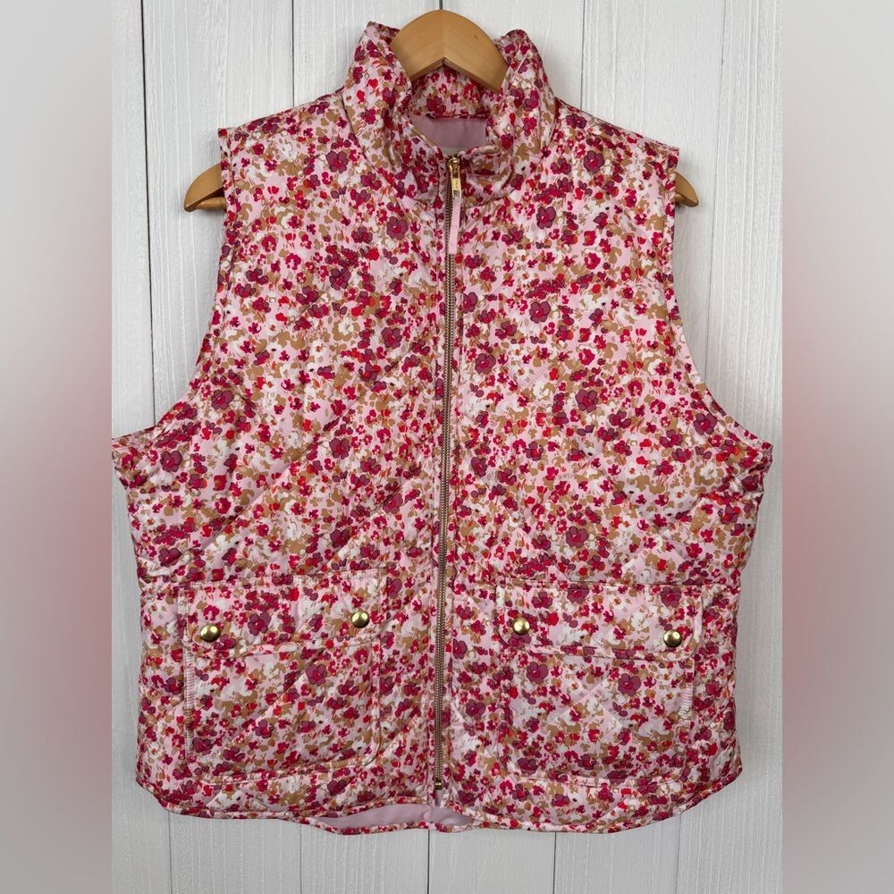 J. Crew Women's Floral Quilted Sleeveless Vest Size L EUC - Picture 2 of 8